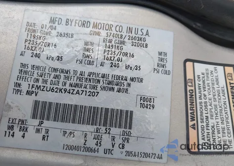 2004 Ford Explorer Xls from USA, damaged, VIN 1FMZU62K94ZA71207